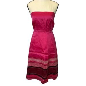 Kay Unger Women's‎ Strapless A-line Silk Midi Cocktail Dress Size 2 Pink Striped